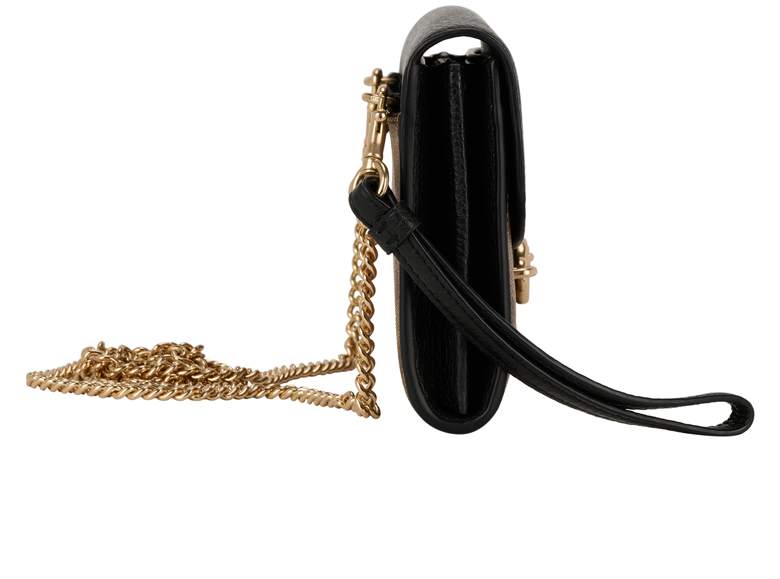 Signature Jade Wallet On Chain, &pound;130, Handbags, Beige/Black, Canvas/Leather, Side view